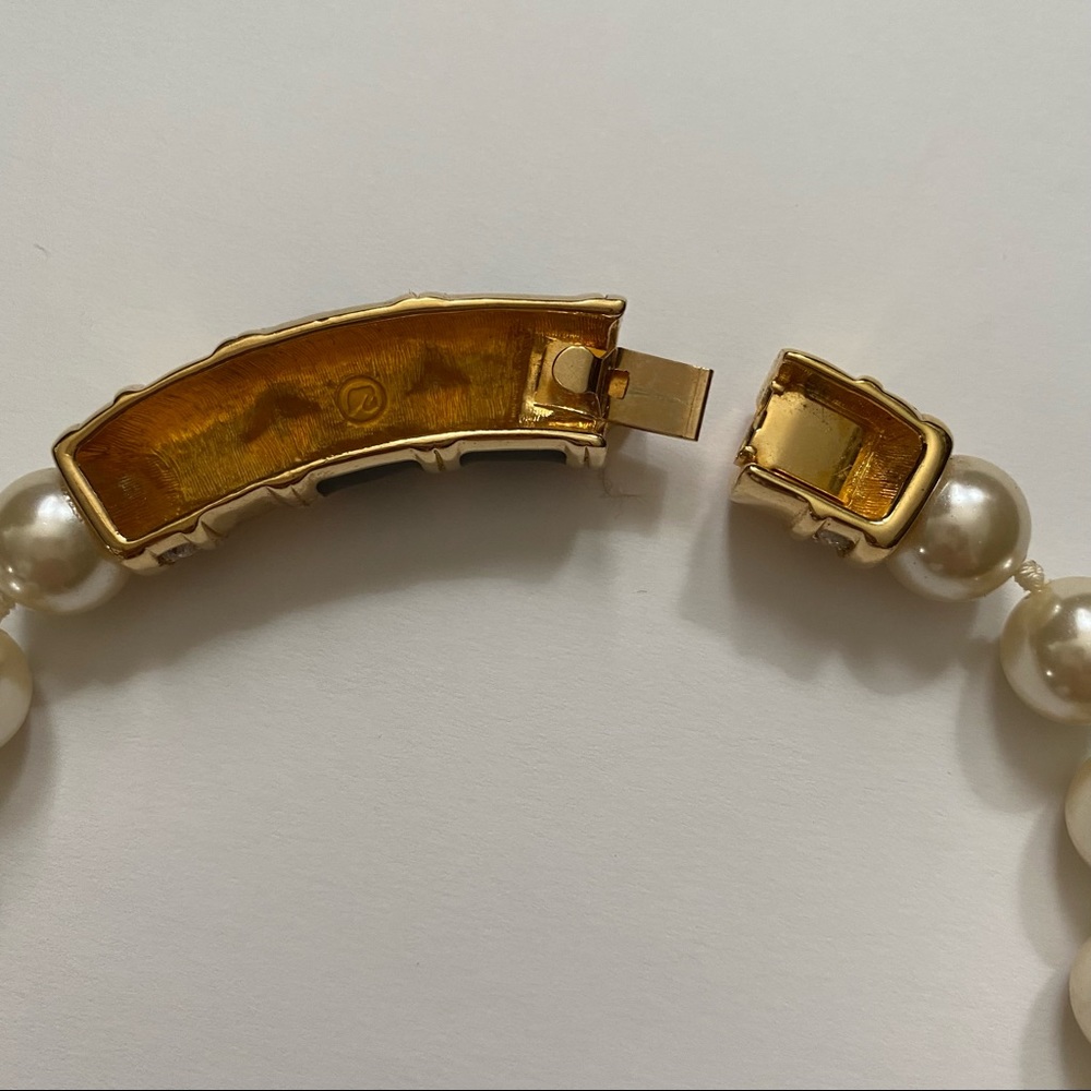 SWAROVSKI NECKLACE CHOKER PEARLS GOLD BLACK ENAMEL CRYSTALS 17” STATEMENT - Picture 10 of 12